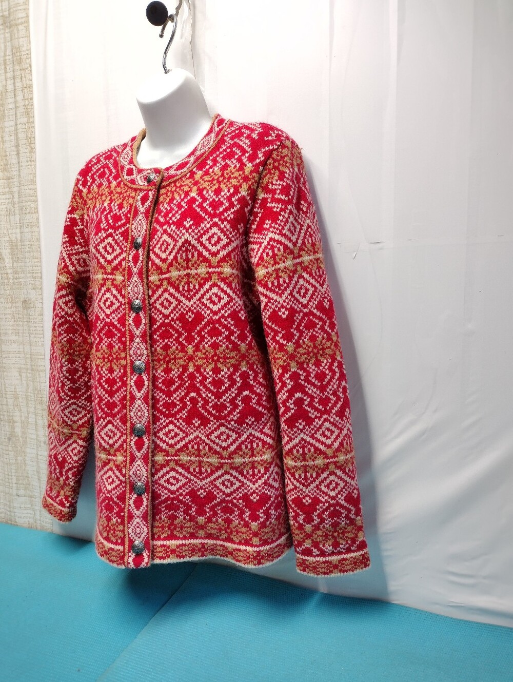 L.L. Bean Lambs Wool Fair Isle Button-Front Knit Cardigan Sweater - L
